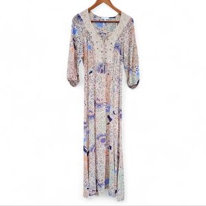 DR2 Bohemian Blue and Cream Maxi Dress